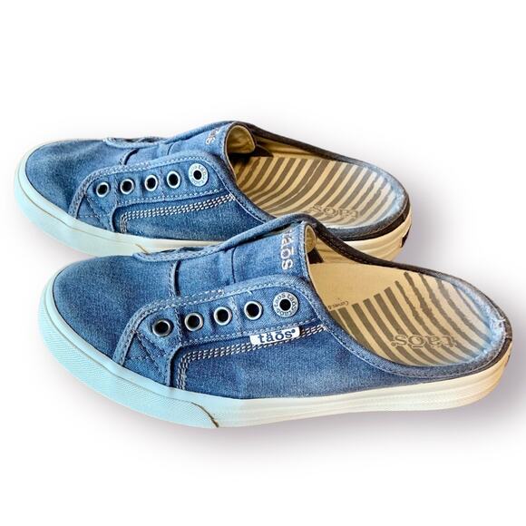 Taos EZ Soul Women's Size 7 Shoes Blue Wash Canvas Slip On Mule Sneakers - Picture 1 of 15